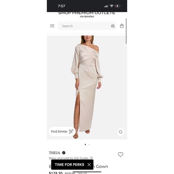 Theia Cream Bishop Sleeve Column Gown Size 12 - Picture 3 of 10